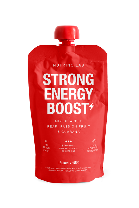 Nutrino Lab Strong Energy Boost – Fruit Puree with Apple, Pear, Passion Fruit & Guarana 180g