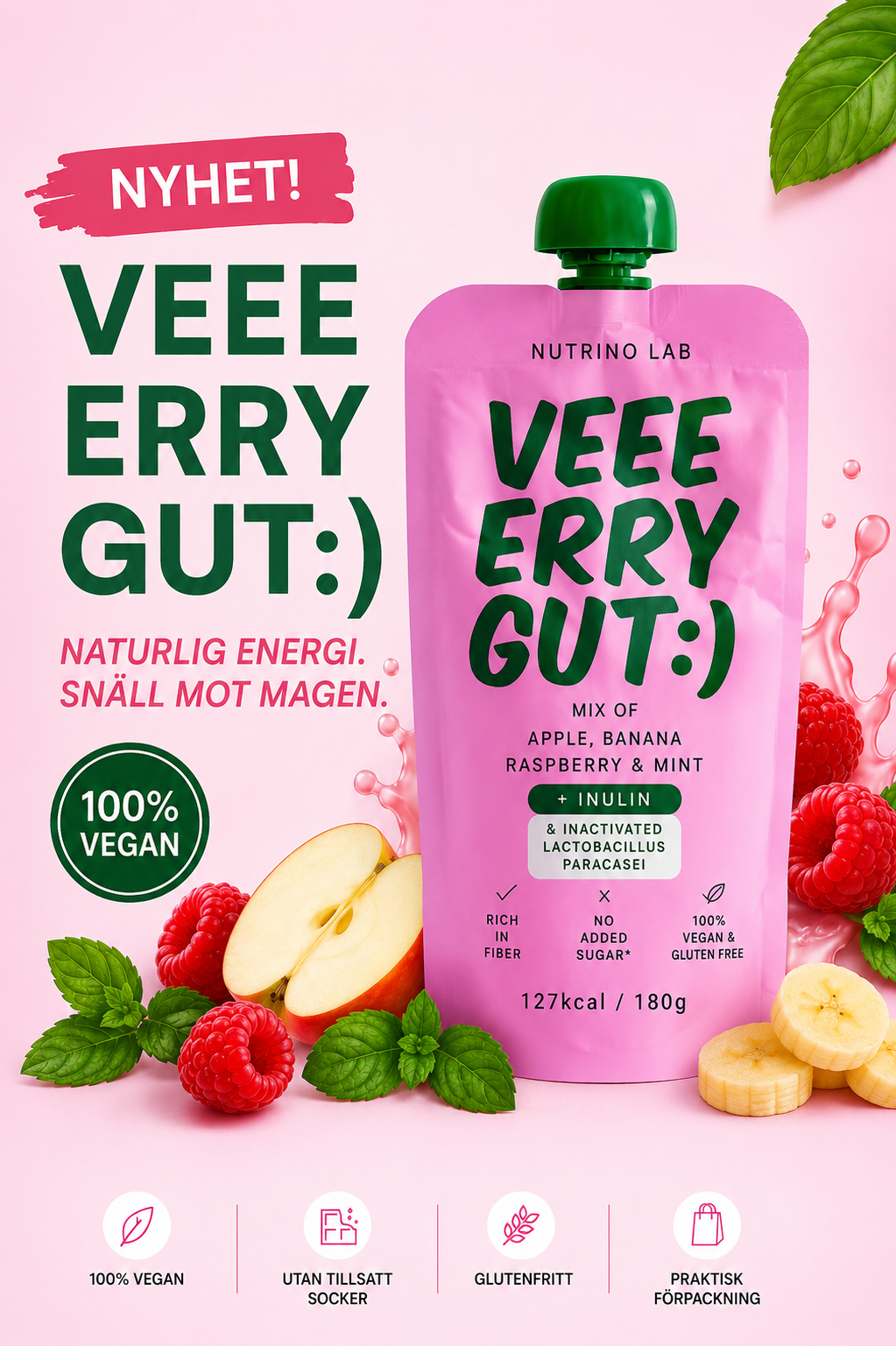 Nutrino Lab VEEEERRY GUT :) – Fruit Puree with Apple, Banana, Raspberry & Mint 180g (10-Pack)