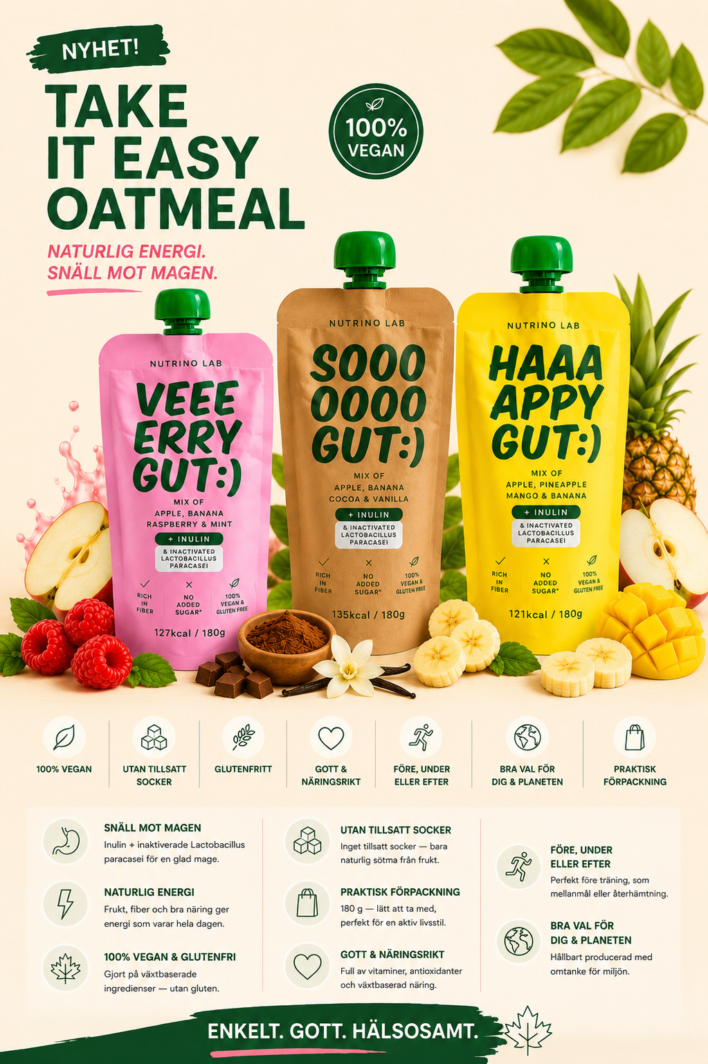 Nutrino Lab HAAAAPPY GUT :) – Fruit Puree with Apple, Pineapple, Mango & Banana 180g (10-Pack)